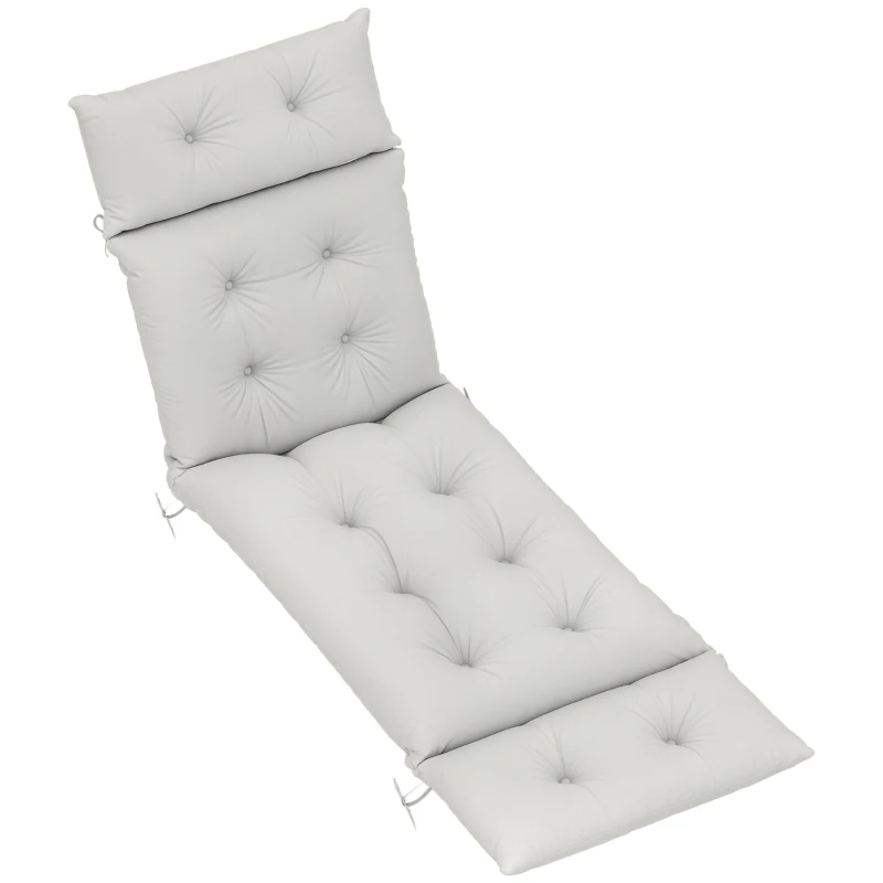 Outsunny Coussin bain de soleil épais coussin chaise longue 190 x 56 x 10 cm, UPF20+, matelas transat six attaches, gris clair