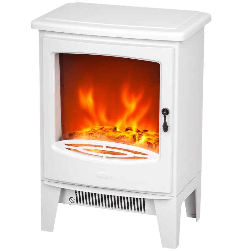 HOMCOM Tempered Glass Casing Electric Fireplace, Freestanding Electric Fire with Realistic Flame Effect, Log Burner with Overheat Protection, 950w/ 1850W, White