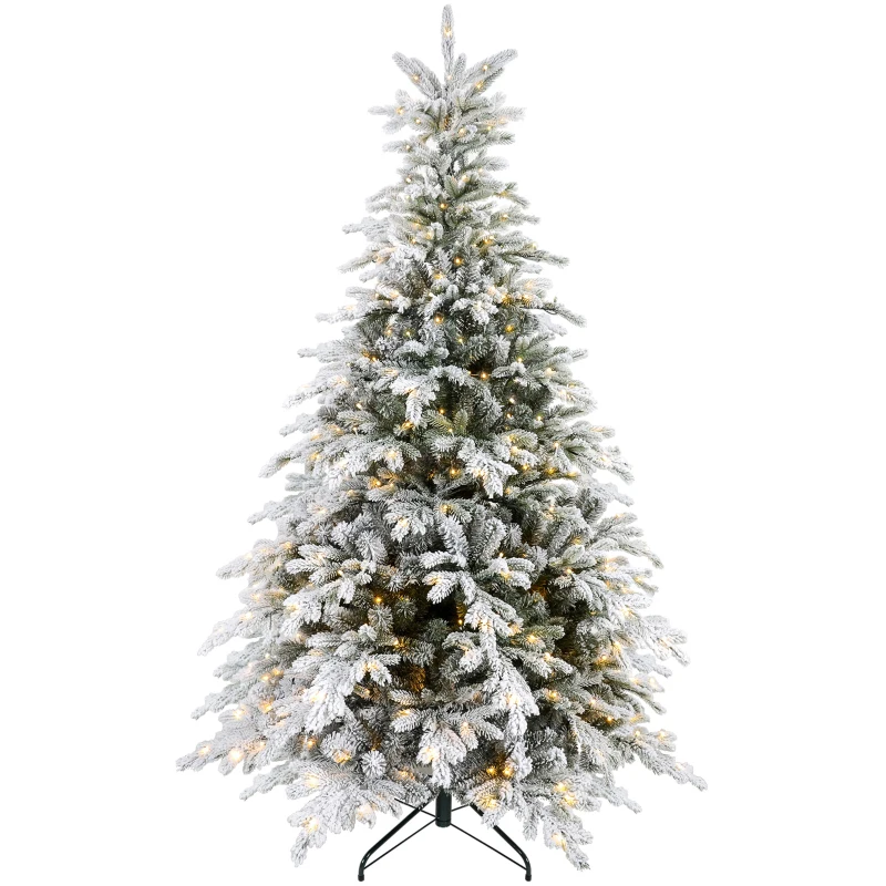 HOMCOM 6ft Bushy Snow-Flocked Artificial Christmas Tree, with LED Lights