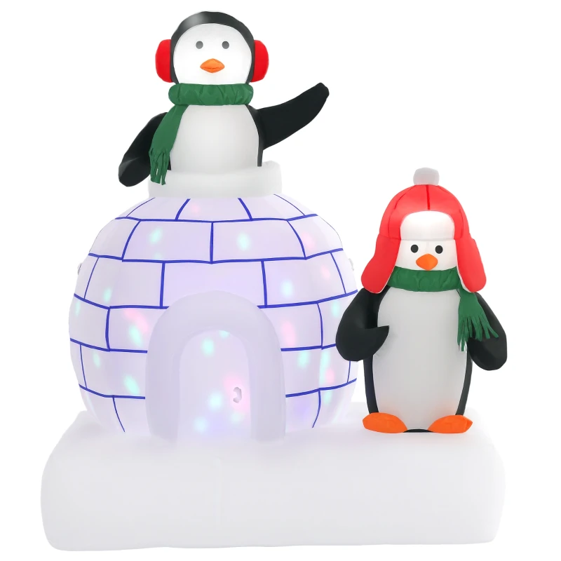 HOMCOM 5ft Christmas Inflatable Two Penguins Wearing a Scarf with Ice House Blow Up Decor Home Indoors with Built-in LED Lights Outdoor Toys in Lawn Garden