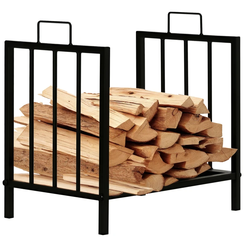 Outsunny Portalegna da Interno ed Esterno in Metallo con 2 Manici e Base Rialzata, 39x32.5x46cm, Nero