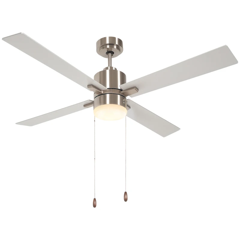 HOMCOM Ceiling Fan with LED Light, Flush Mount Ceiling Fan Lights with Reversible Blades, Pull-chain, Silver and Natural Tone