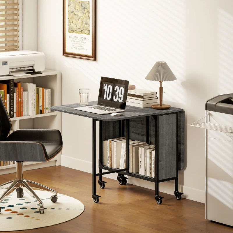 HOMCOM Tavolo da Pranzo Pieghevole per 6 Persone max con Ripiano, in Legno e Metallo, 130x80x74 cm, Grigio