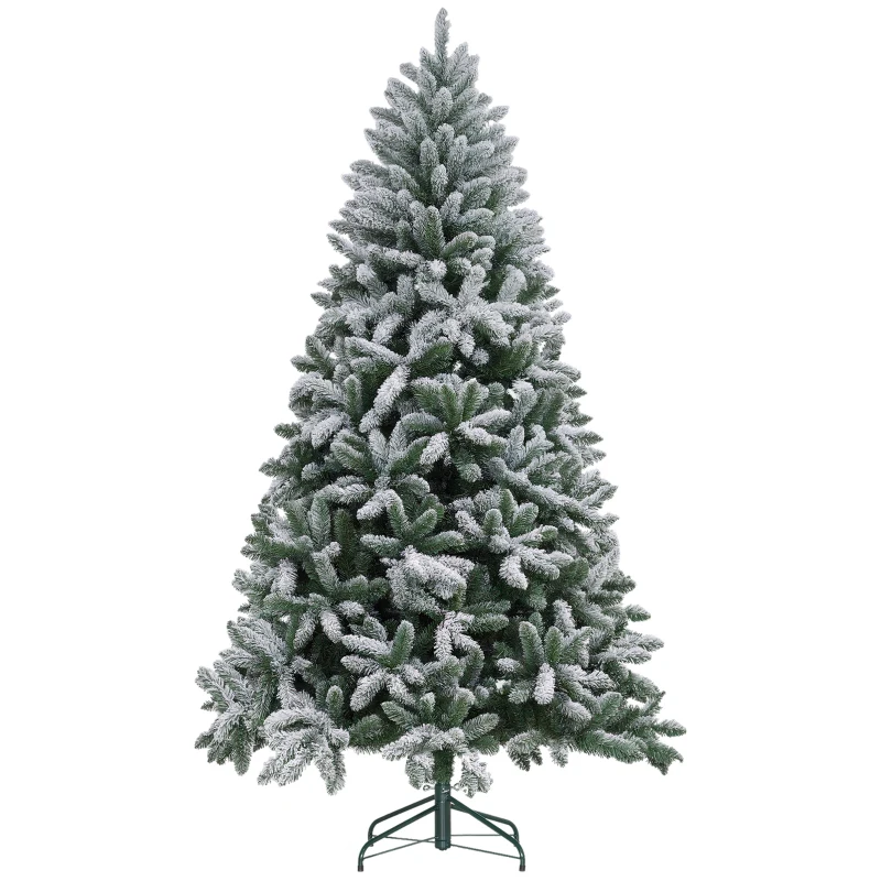 HOMCOM Árbol de Navidad Artificial Nevado 210 cm con 1021 Ramas y Soporte de Metal Árbol Navideño Nevado para Interior Verde