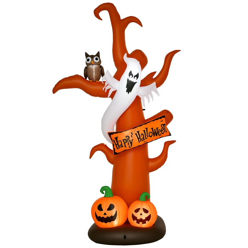 HOMCOM 2.7m Halloween Inflatable Dead Tree with Ghost, Pumpkin and Owl, Blow Up Decorations with Build-in LED Lights for Party Outdoor Garden Décor
