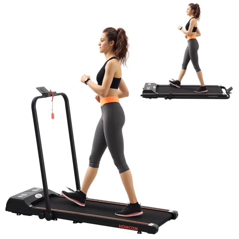 HOMCOM Foldable Walking Treadmill, with LED Display and Wheels, for Home, Office, Fitness Studio, Orange