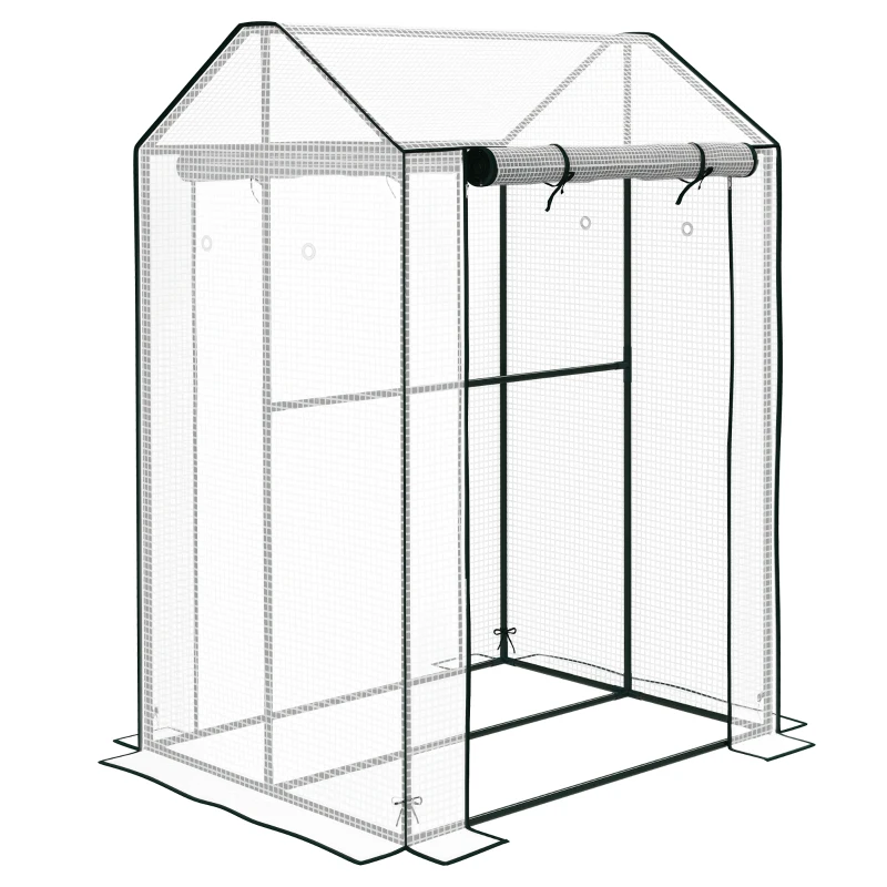 Outsunny Serre de jardin avec 2 espaces et 2 portes enroulables - 0,8 m² Serre à tomates dim. 1L x 0,8l x 1,5H m, Acier et PE
