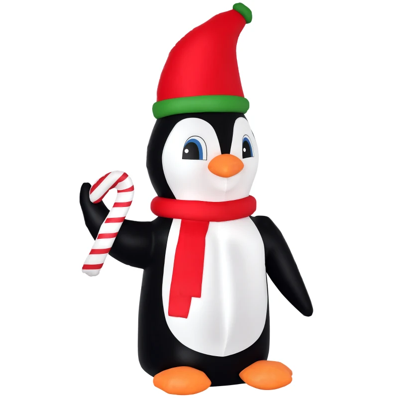 HOMCOM 8ft Inflatable Christmas Penguin Holding Candy Cane Blow Up Outdoor Decoration with LED Lights for Holiday
