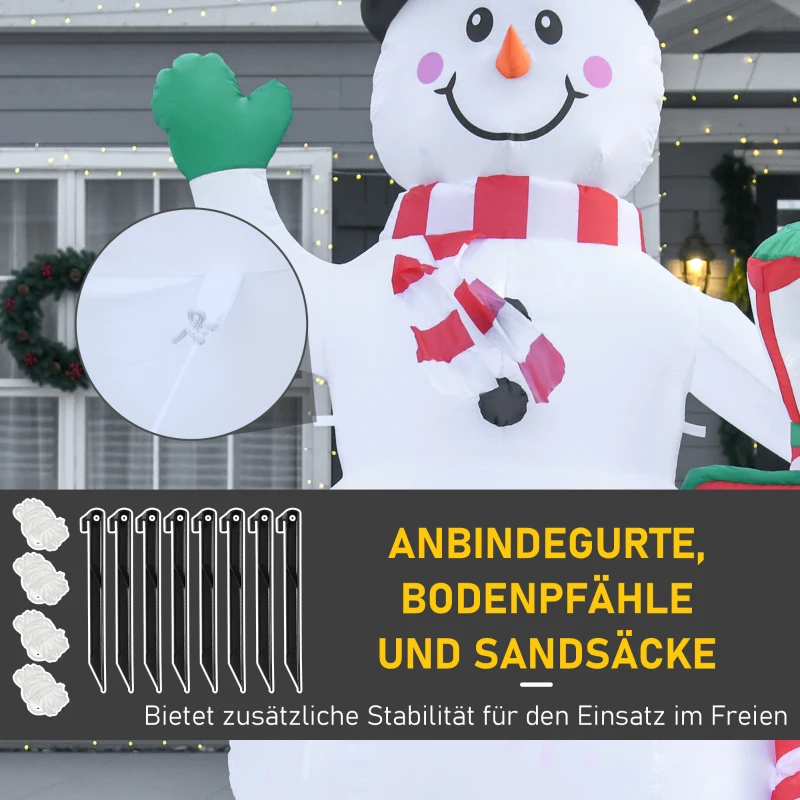 HOMCOM Weihnachtsdeko, aufblasbarer Schneemann, 2,4 m, LED-Beleuchtung, Gebläse, Weiß