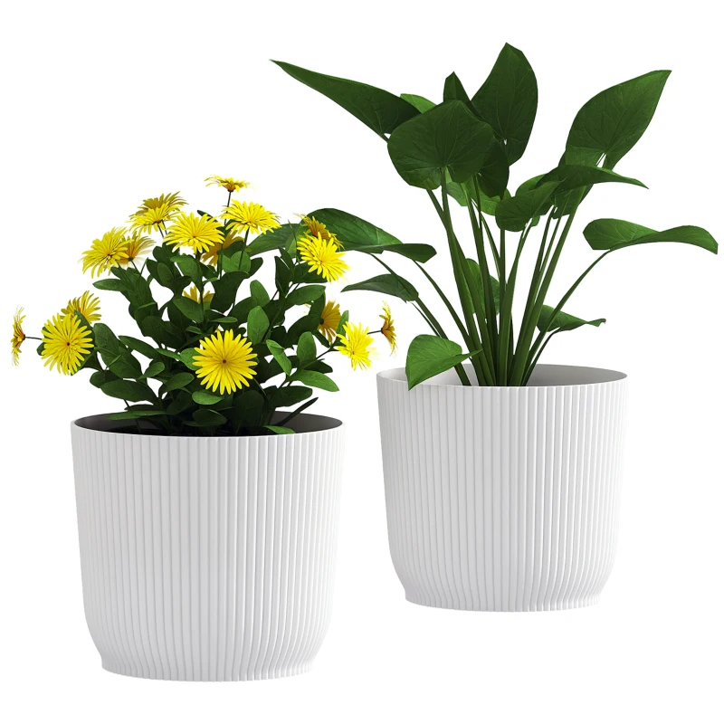 Outsunny Set of Two Ф22cm Planters - White