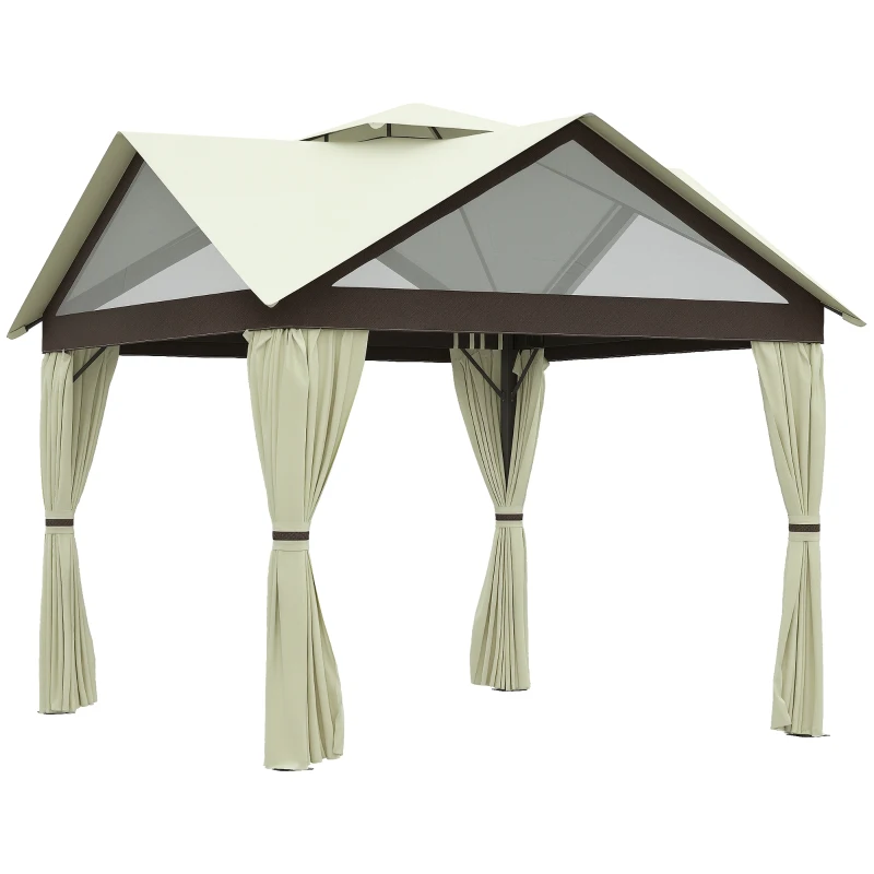 Outsunny Tonnelle de jardin tonnelle barnum double toit avec parois latérales amovibles cadre en acier 3,5 m x 3,5 m beige