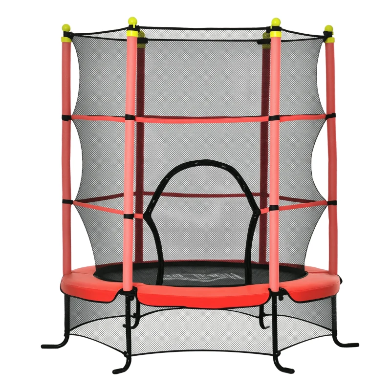 HOMCOM Trampolín para Niños +3 Años con Superficie de Salto Ø110 cm Red de Seguridad y Cubierta Protectora Ø163x163 cm Rojo