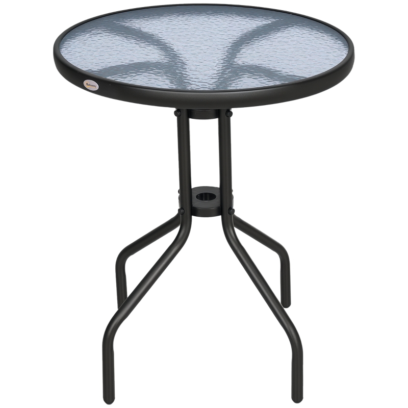 Outsunny Table Ronde Bistro de Jardin dim. Ø 60 x 70H cm métal époxy anticorrosion Noir Plateau Verre trempé