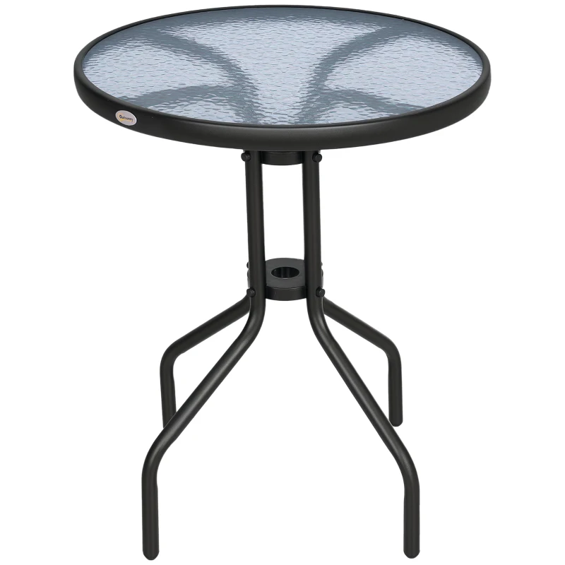 Outsunny Table Ronde Bistro de Jardin dim. Ø 60 x 70H cm métal époxy anticorrosion Noir Plateau Verre trempé
