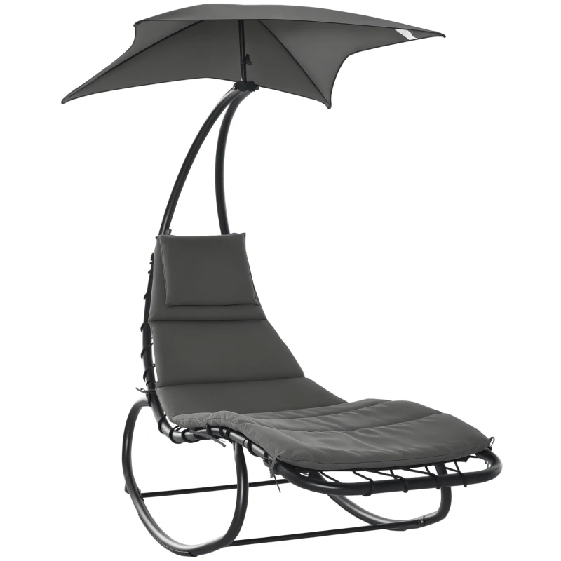 Outsunny Bain de Soleil transat à Bascule Design Contemporain avec Pare-Soleil, Matelas Grand Confort, tétière métal époxy Noir Polyester Gris
