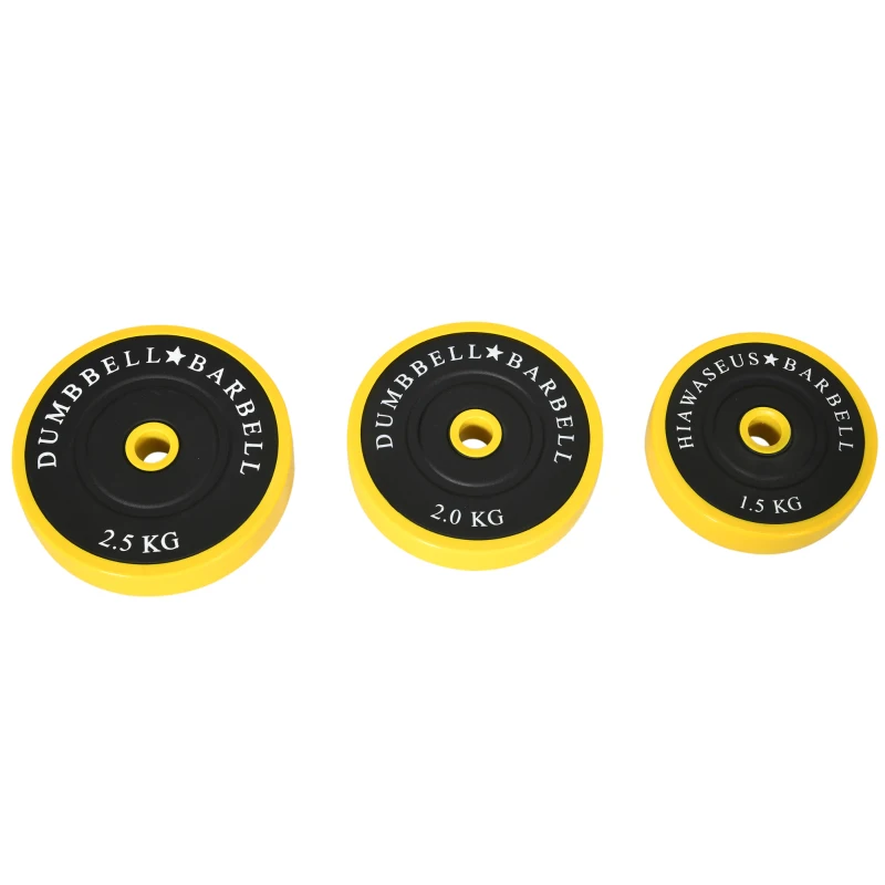 HOMCOM 25 kg Hantel & Langhantel,Einstellbare ergonomische 3-in-1 Hantelset,12 × Platten,2 × Kurze Stöcke,1 × Langer Stock,Gelb+Schwarz