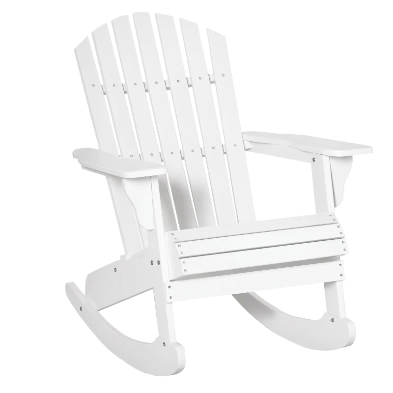 Outsunny Cadeira Baloiço Cadeira Adirondack de Madeira Natural 77x94x97 cm para Jardim Varanda Exterior de Estilo Rústico Branco