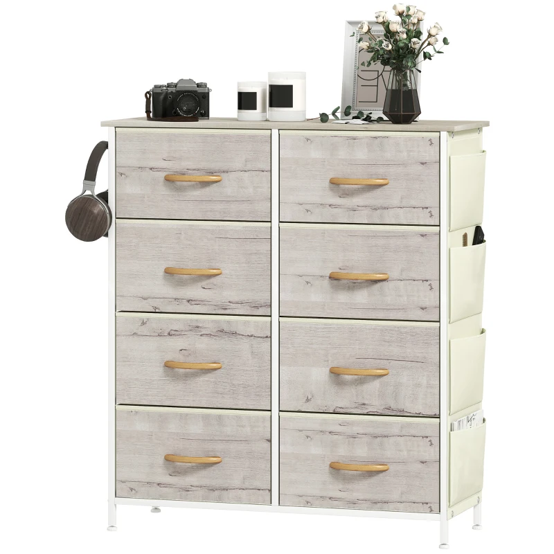 HOMCOM Chest of Eight Fabric Drawers - Natural Wood Finish