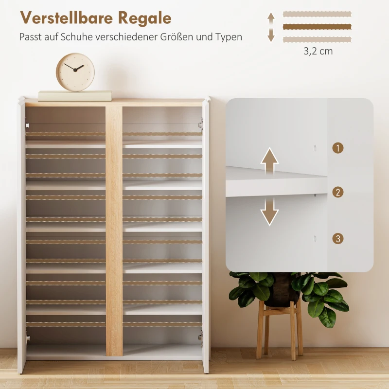 HOMCOM Schuhschrank mit Soft-Close-Funktion, 6-stufiges Design ohne Griffe, fasst bis zu 18 Paare, für Flur, Eingangsbereich, Holz, Weiß(m-5)