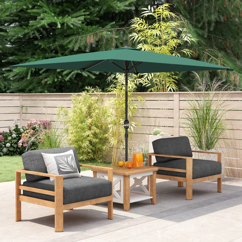 Outsunny Sombrilla de Aluminio 195x295x253 cm Parasol Rectangular de Jardín Inclinable con Manivela y Poste Desmontable Verde