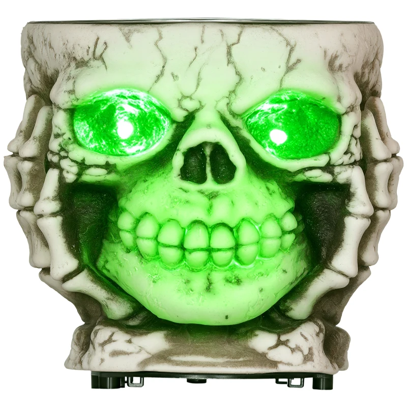 HOMCOM Halloweendekoration, Skelett-Süßigkeitenschale, leuchtende Augen, unheimliches Heulen, Grau/Schwarz(m-10)