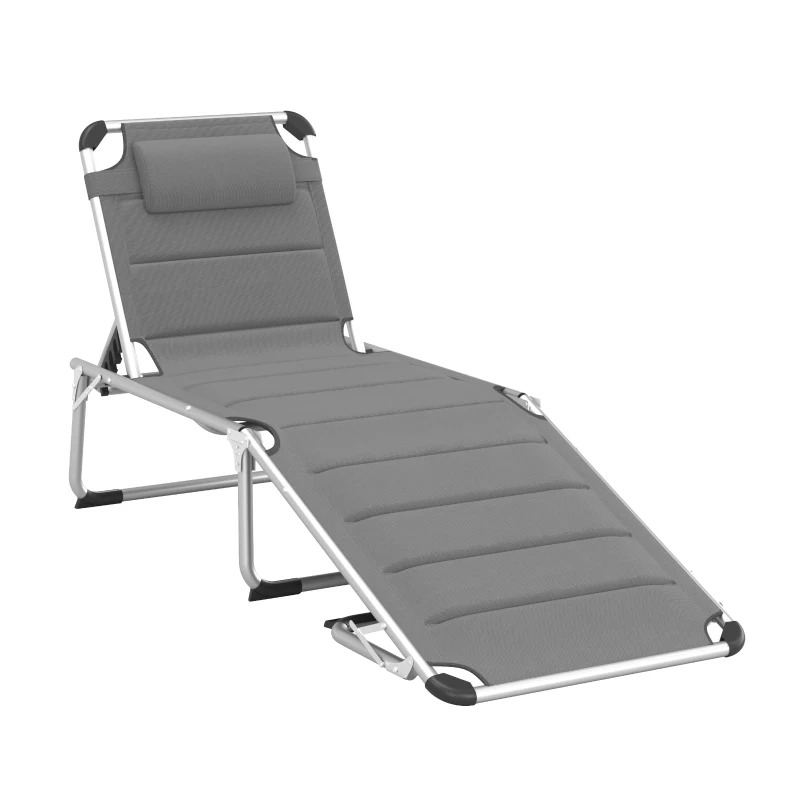Outsunny Bain de soleil transat pliable dossier réglable multi-positions matelassage tétière aluminium textilène gris