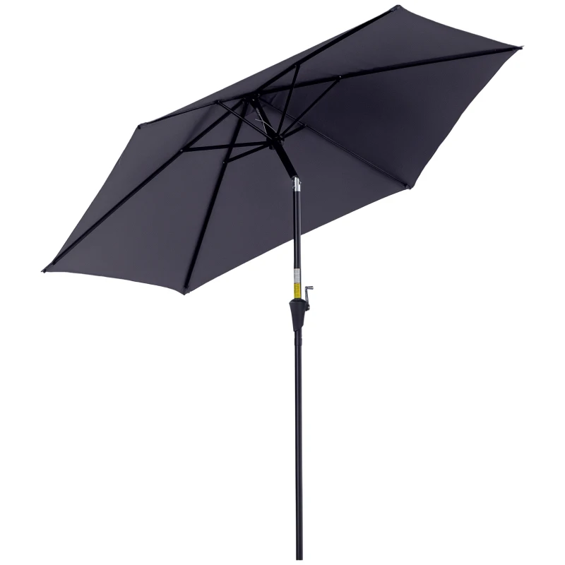 Outsunny Parasol droit parasol inclinable de jardin balcon terrasse manivelle toile polyester imperméabilisée haute densité 180 g/m² Ø2,6 x 2,35H m aluminium gris