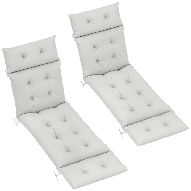 Outsunny Lot de 2 coussins de chaise longue coussin bain de soleil épais, confortable - 6 attaches, 190 x 56 x 10 cm, gris clair