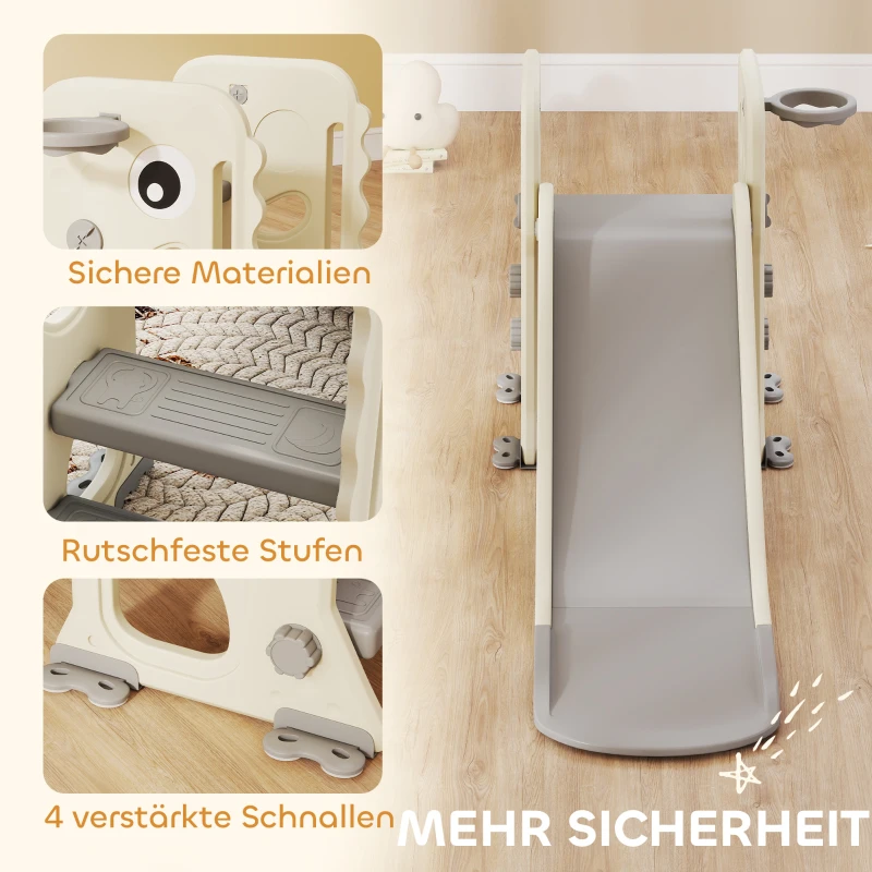 AIYAPLAY 3-in-1-Kinderrutsche mit Klettergerüst, Basketballkorb Ball, faltbare Indoor-Kleinkindrutsche für Kinder 2–5 Jahren