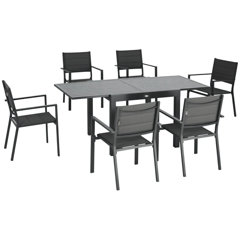 Outsunny Set da Giardino con Tavolo Allungabile in Alluminio e 6 Sedie con Seduta Traspirante, Grigio