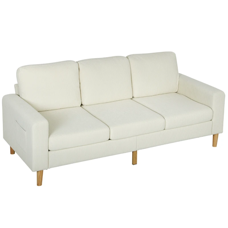 HOMCOM Sofá 3 plazas de terciopelo acanalado, sofá con cojines de muelles y asiento acolchado, 192x80x84,5cm, beige