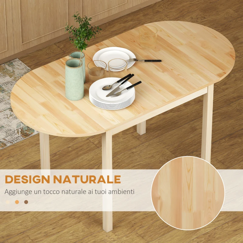 HOMCOM Tavolo Allungabile a Ribalta per 4-6 Persone in Legno di Pino, 140x70x75 cm, color Legno