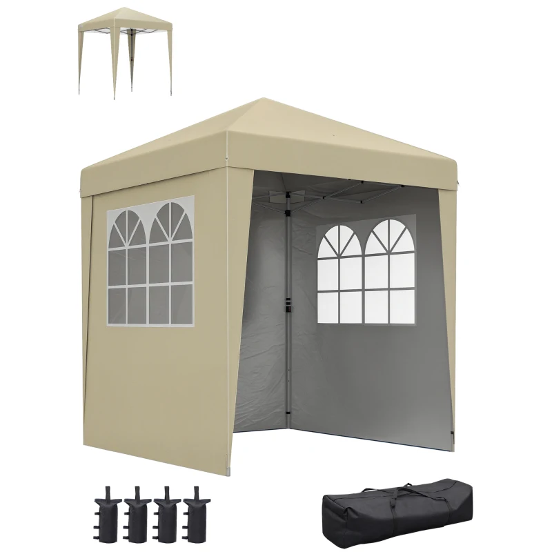 Outsunny Tonnelle barnum de jardin pop-up pliant réglable en hauteur protection UV 30+ 3 parois latérales beige