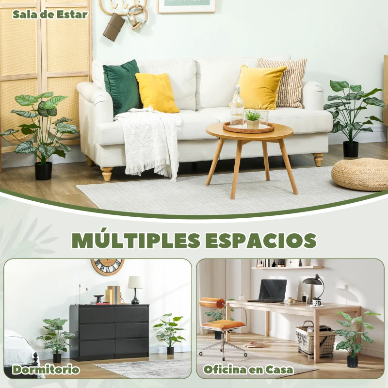 HOMCOM Plantas Artificiales Decorativas 65 cm Plantas Artificiales con Maceta y Hojas para Interior Verde