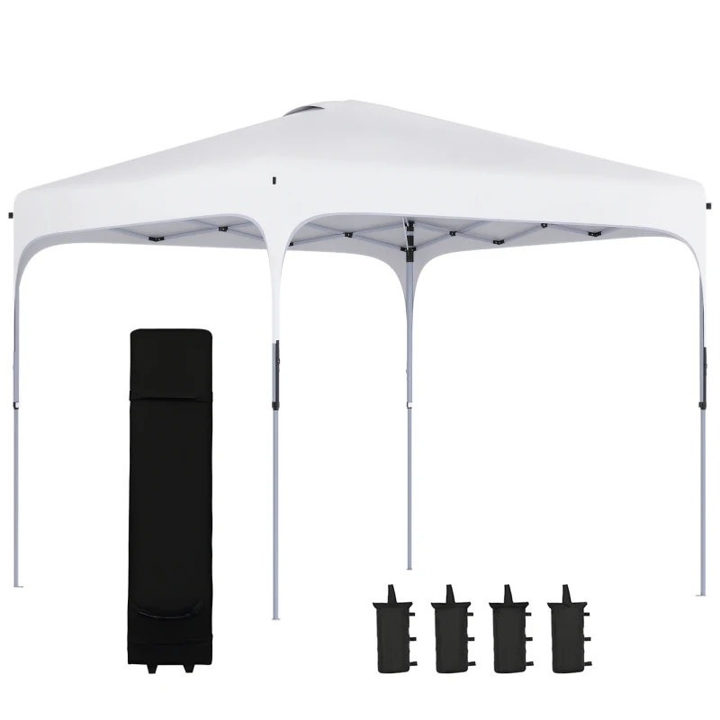 Outsunny Tenda Dobrável 2,5x2,5x2,68cm Tenda de Jardim com Proteção UV 50+ Altura Ajustável com 4 Bolsas de Areia e Bolsa de Transporte para Acampamento Festas Pátio Branco