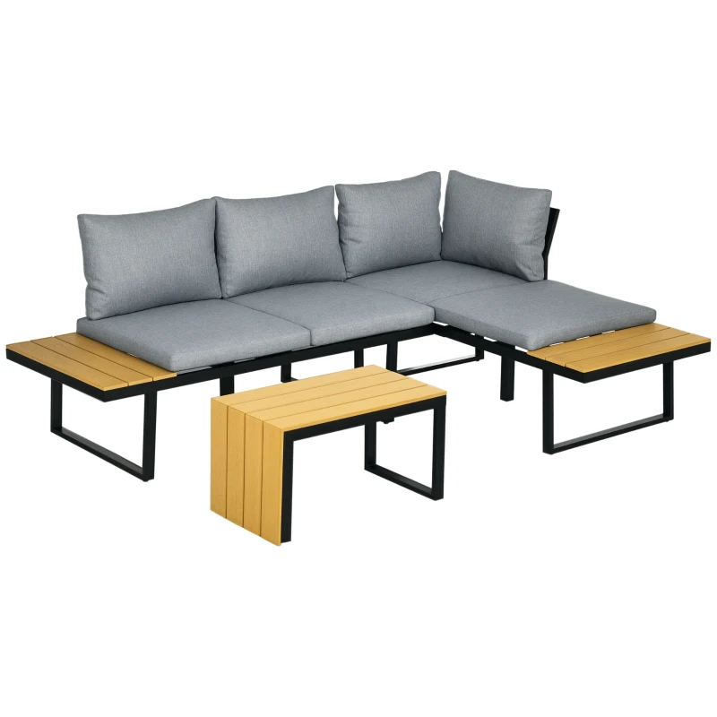Outsunny Salon de Jardin d'angle modulable avec table basse aluminium 5 places 3 pièces 8 coussins inlcus gris foncé