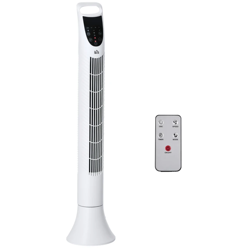 HOMCOM 36'' Freestanding Tower Fan, 3 Speed 3 Mode, 7.5h Timer, 70 Degree Oscillation, LED Panel, 5M Remote Controller, White