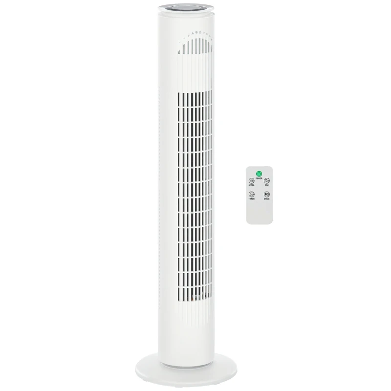 HOMCOM Ventilator Turn cu 3 Moduri și 3 Viteze cu Cronometru 10h, Ventilator de Podea ABS cu Telecomandă, Ø22x77 cm, Alb