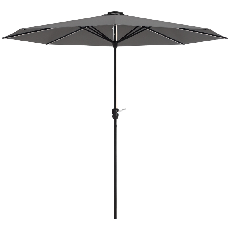 Outsunny 2.65m Garden Parasol, with LED Lights - Dark Grey