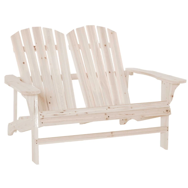 Outsunny Banc de Jardin 2 Places Design Adirondack Assise Dossier à Lattes Larges accoudoirs Bois Naturel sapin lasuré