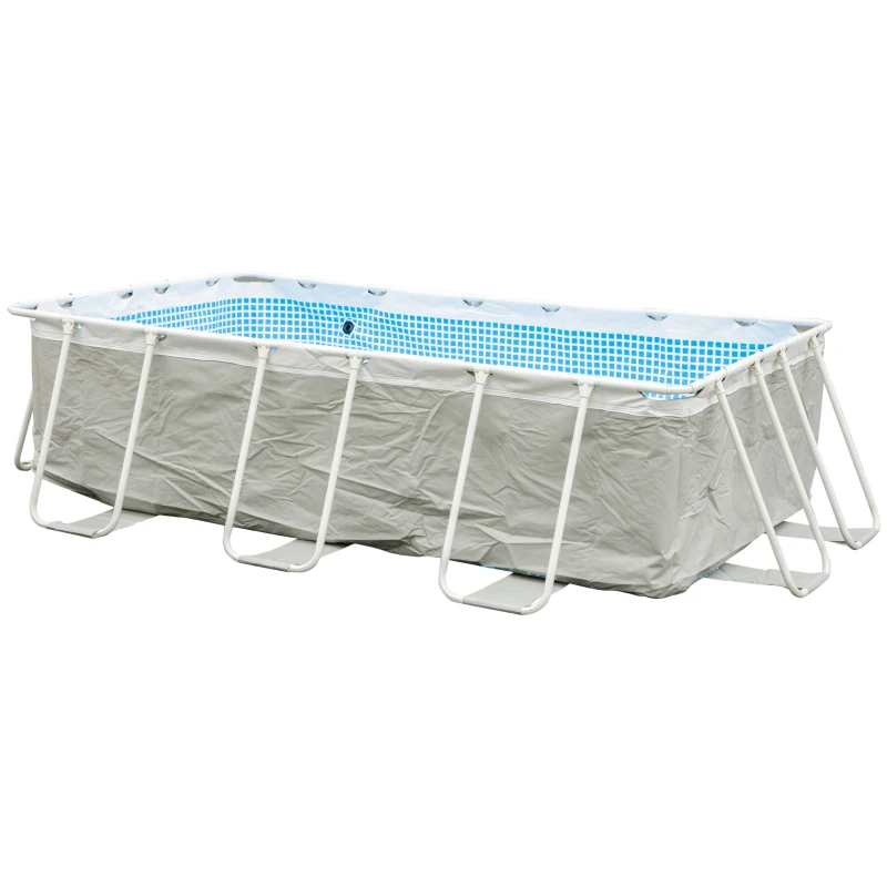 Outsunny Piscina Desmontable Tubular 340x215x80 cm Piscina Rectangular de Exterior con Depuradora de Cartucho 4.000 L/H Mangueras Longitud 100 cm y Marco de Acero 4200 L Gris