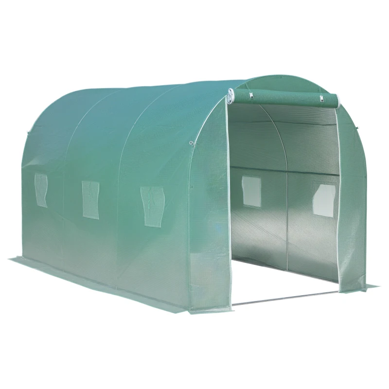 Outsunny Serre de Jardin Tunnel Surface Sol 8 m² 4L x 2l x 2,05H m châssis Tubulaire renforcé Porte zippée 6 fenêtres enroulables Vert