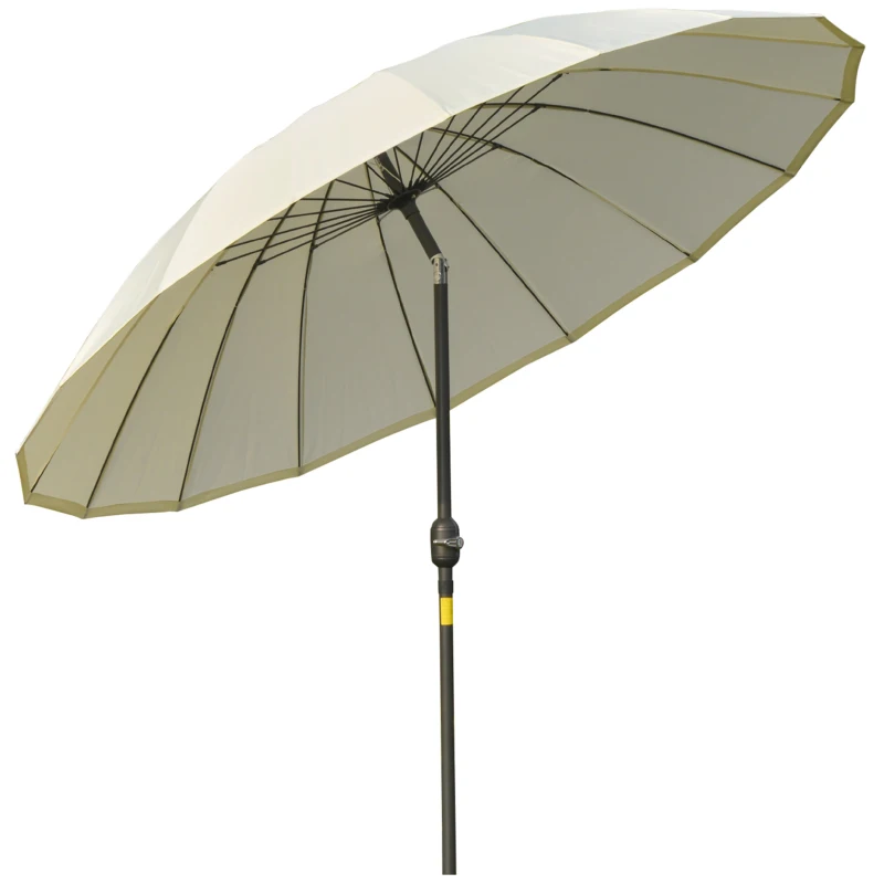 Outsunny Parasol droit parasol de jardin inclinable rond avec 18 baleines manivelle mât en métal fibre de verre Ø 2,5 m polyester haute densité beige