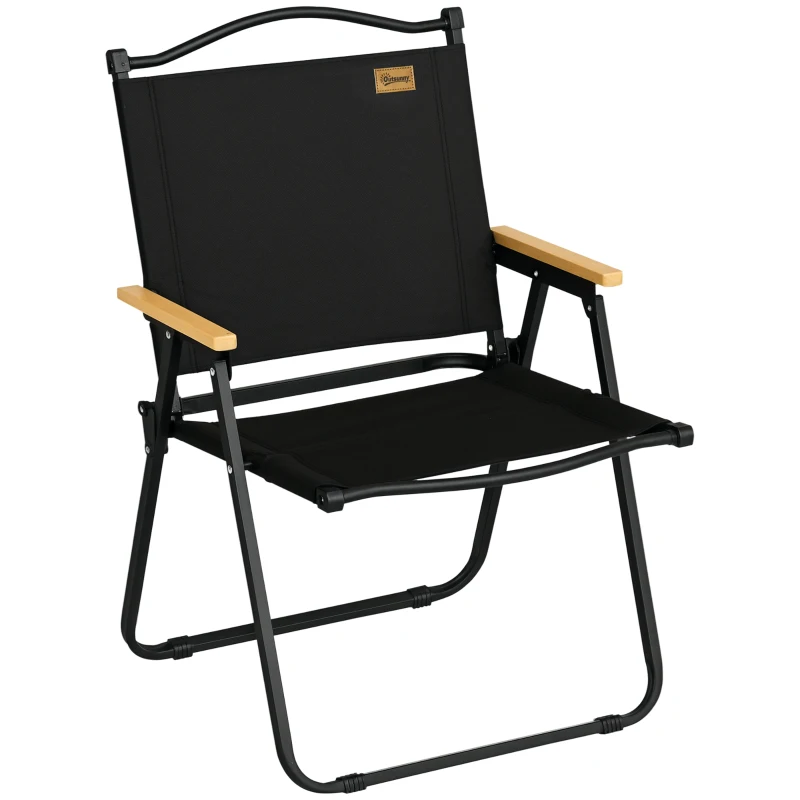 Outsunny Scaun de Camping și Plajă Pliabil cu Cotiere, 54x59x78 cm, Negru