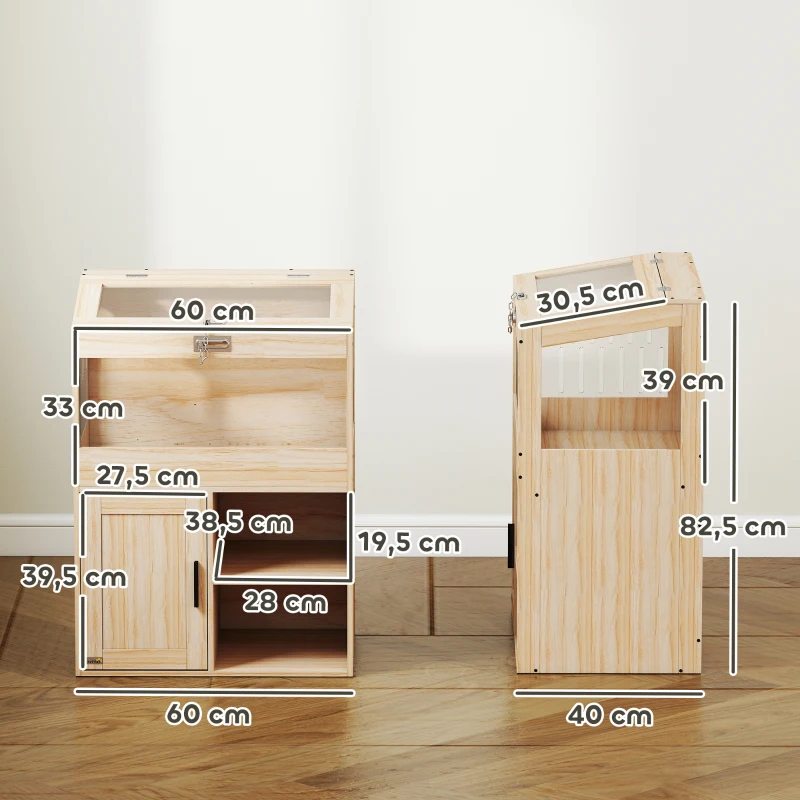PawHut Cage pour Hamster avec Espace de Rangement Panneaux Acryliques Visibles Étagère Ajustable 60x40x82,5 cm Naturel