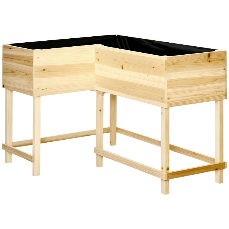 Outsunny Jardinière sur Pieds Potager d'angle dim. 122L x 91l x 81H cm Inserts d'irrigation + Feutre de Drainage Inclus Bois Sapin pré-huilé