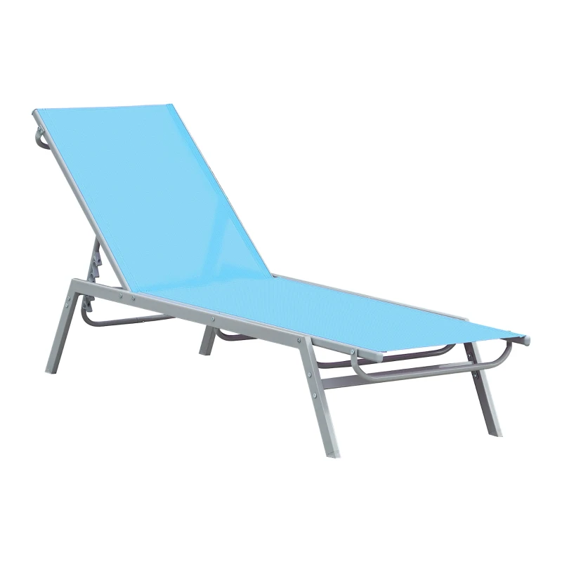 Outsunny Bain de Soleil transat - Chaise Longue - Design Contemporain - Dossier inclinable Multi-Positions - métal époxy textilène Bleu Ciel - dim. 170 x 58 x 97 cm