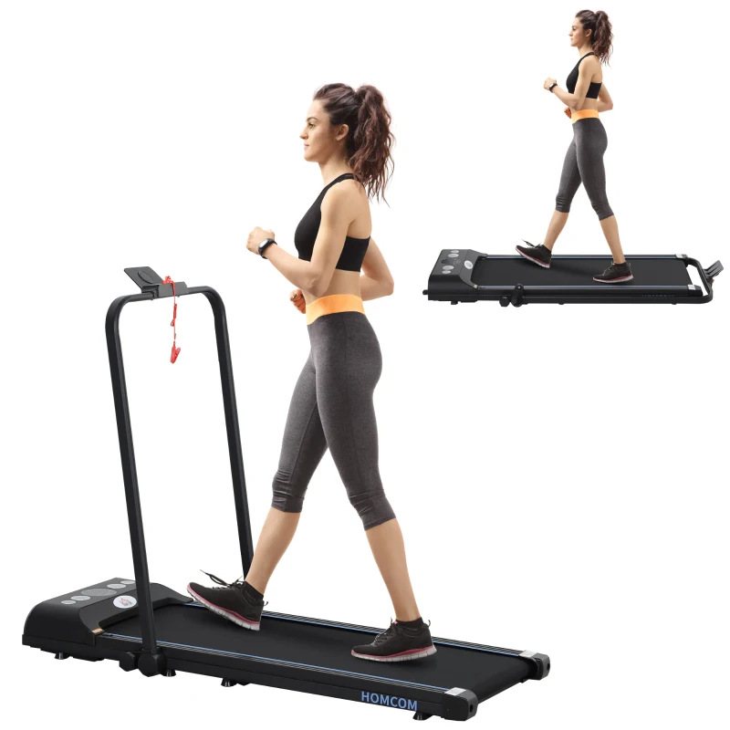 HOMCOM Foldable Walking Treadmill, with LED Display and Wheels, for Home, Office, Gym, Blue