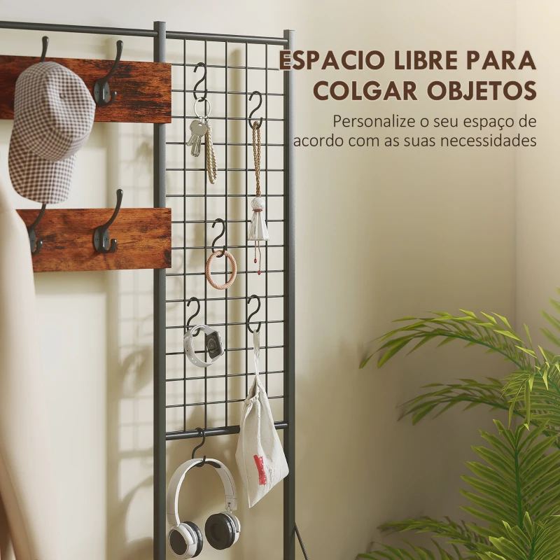 HOMCOM Perchero Zapatero con Zapatero Ganchos Cajones y Eatante para Entrada Pasillo Salón 100x30x183 cm Marrón Rústico