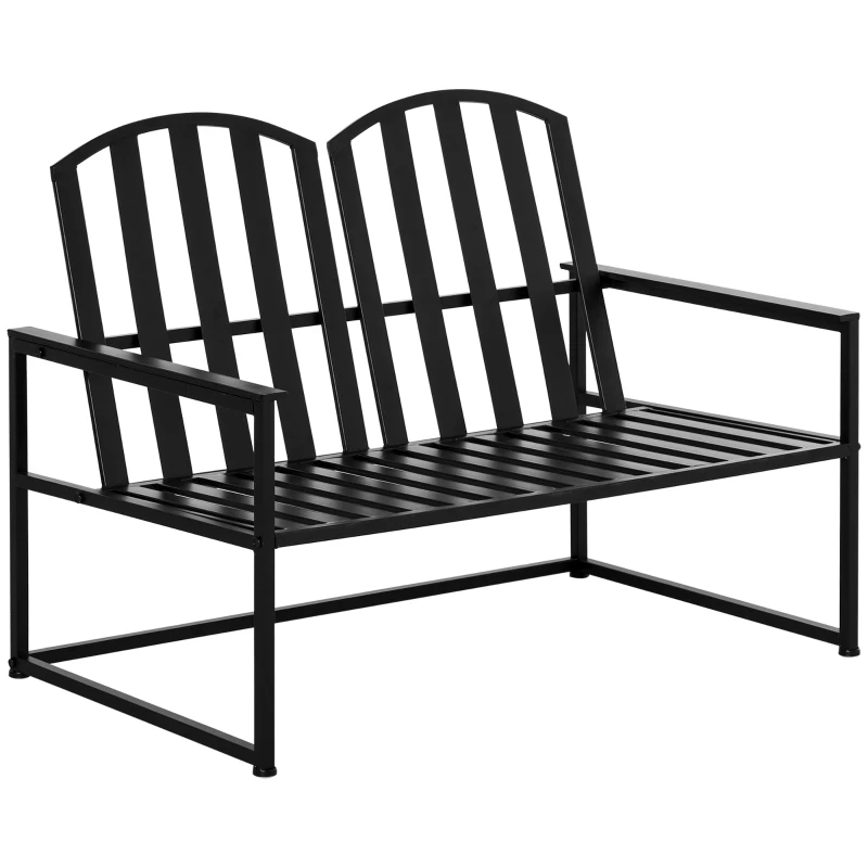 Outsunny Banc de jardin design contemporain 2 places dim. 108L x 63l x 80H cm métal époxy noir